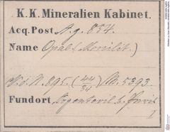 Etiketten zu Opal (Menilith) (NHMW-MIN-Ag854)